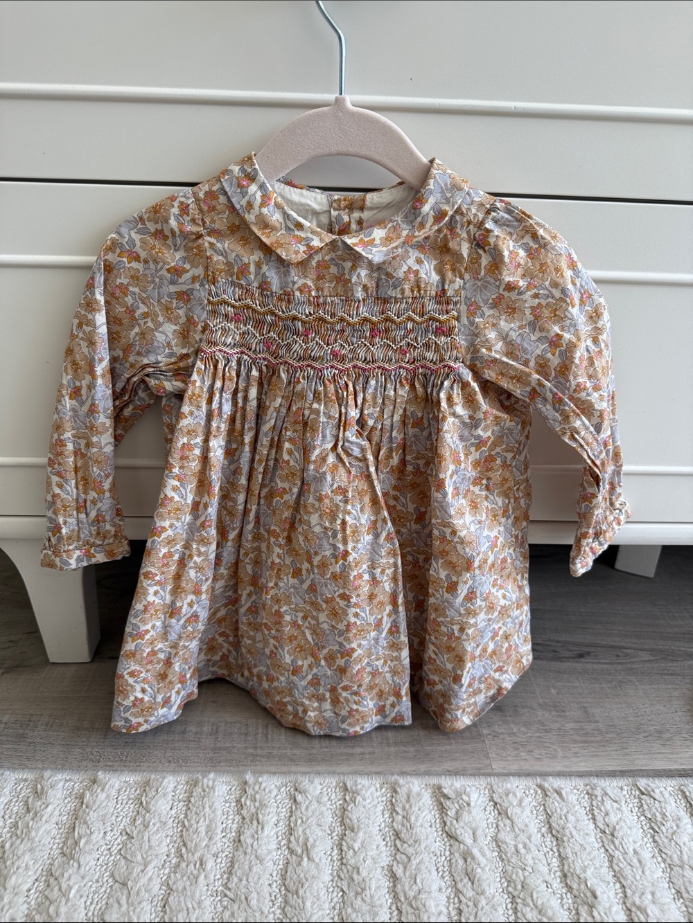 Bonpoint Floral Smocked Peter Pan Collar Top 12m